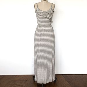 PINK ROSE - Long Ruffle Front Knit Stripe Dress